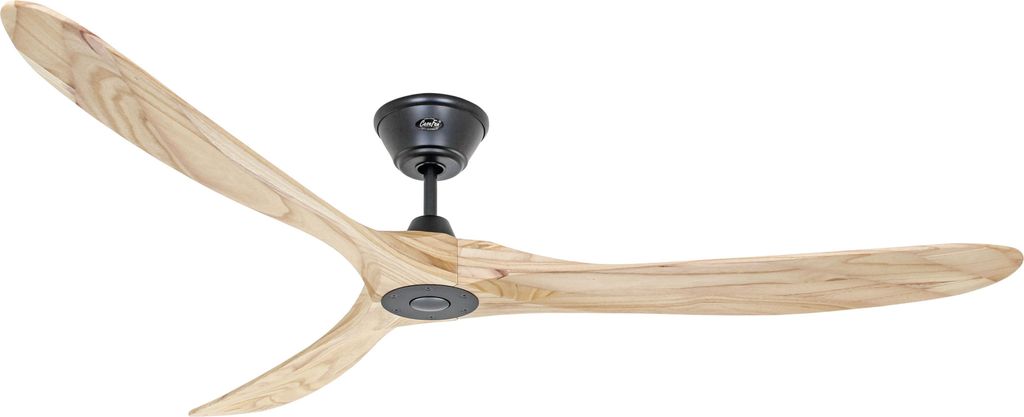 Energiespar Deckenventilator mit Fernbedienung Eco Genuino Matt Schwarz / Holz Natur 180 cm