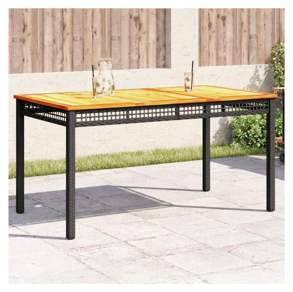 Gartentisch Schwarz 140x80x75 cm aus Poly Rattan und Akazienholz