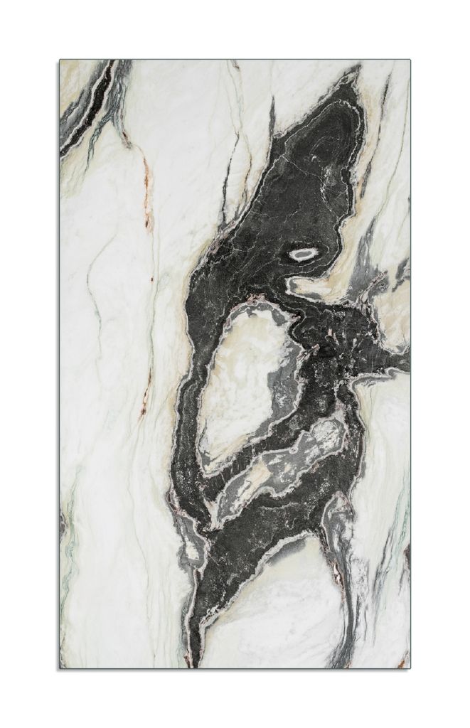 Wallario Herdabdeckplatte aus Glas 1-teilig, Größe 30x52 cm Schwarz-Weiße Marmor-Optik