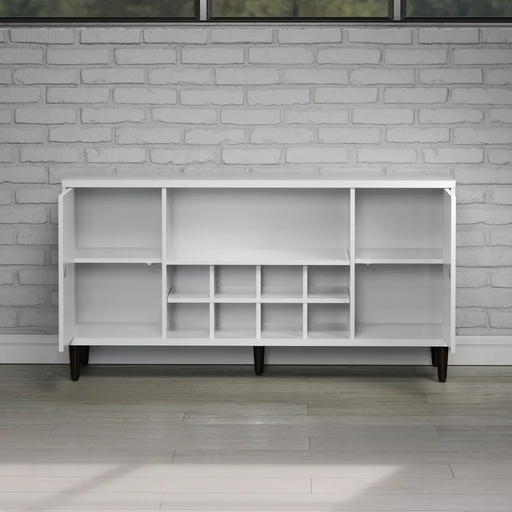 Buffet Evolution 2 portes avec range-bouteilles blanc et noir moderne - 9