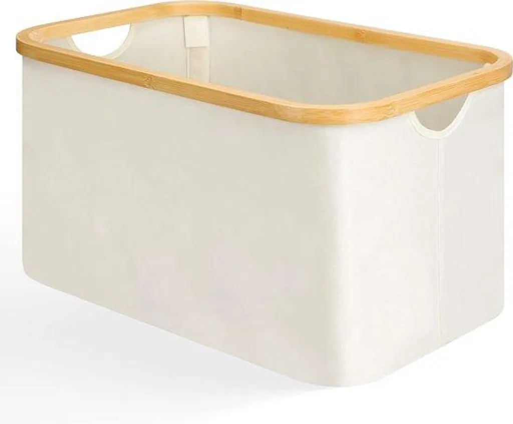 Coffre à linge en bambou blanc 50L, bac de rangement pour la maison