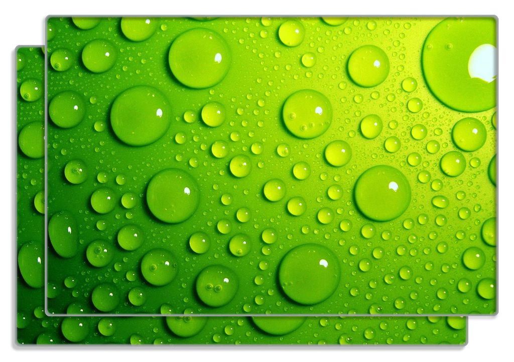 Wallario Frühstücksbrettchen 2er Set aus Glas, je 20 x 30 cm, mit rutschfesten Füßen, Motiv Wassertropfen auf Grün