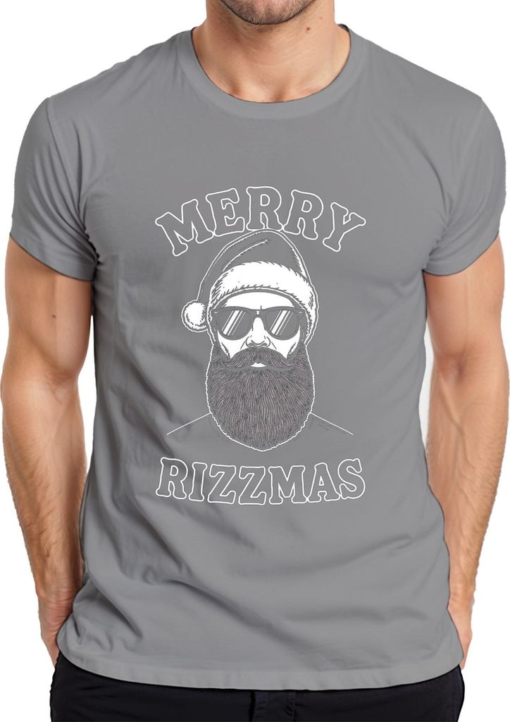 MERRY RIZZMAS Weihnachten Hipster Bärtiger Lustig Geschenkidee Herren T-Shirt, Grau, 3XL