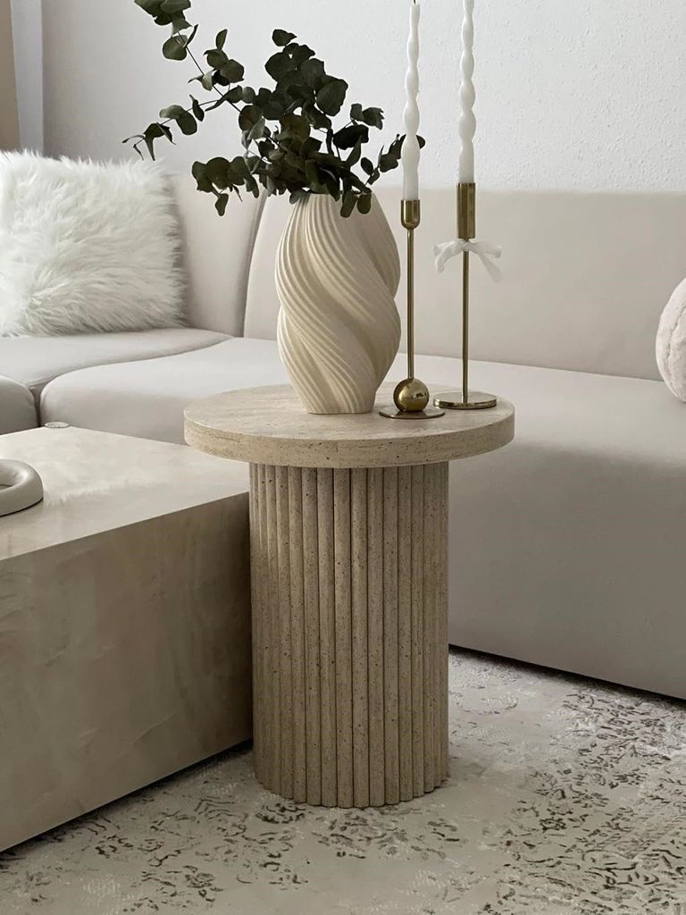 Beistelltisch Holz in Travertin Optik, Beige 45cm, Höhe Produktbild 