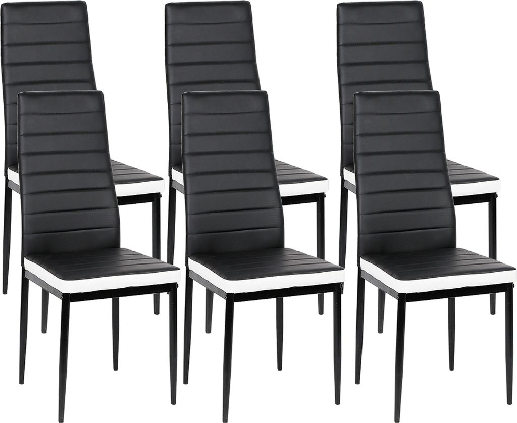 6er Set Esszimmerstühle Küchenstuhl aus Kunstleder Metallbeine Polsterstuhl schwarz+weiß