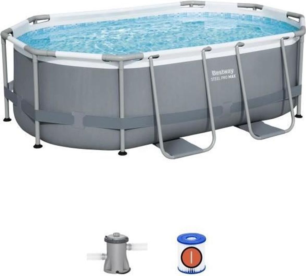 Aufstellpool Bestway Steel Pro MAX, 305 x 200 x 84 cm, Oval, Mit Filterpumpe, 3668 L