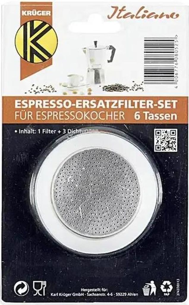 KARL KRÜGER Ersatzteilset Espressokocher 9 Tassen 1Filter und 3 Ringe 4teilig