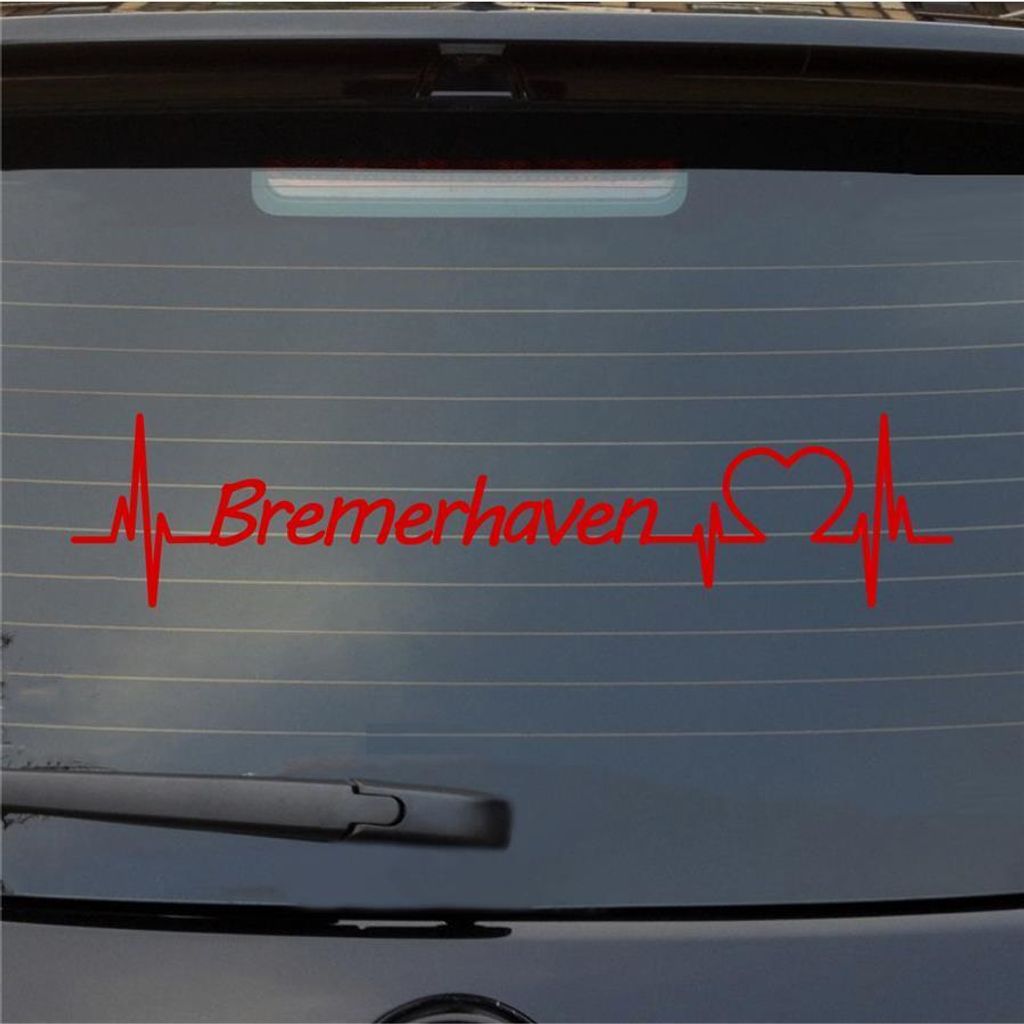 Heckscheibenaufkleber Bremerhaven Herzschlag Puls Stadt Liebe 55x20 cm Rot Auto Aufkleber Sticker