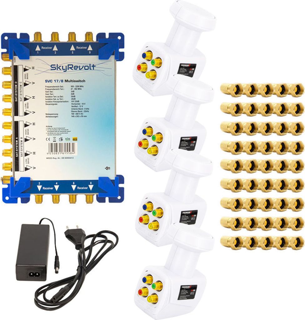 SkyRevolt SVC 17/8 Multiswitch SAT Multischalter 4x Quattro LNB 45x F-Stecker
