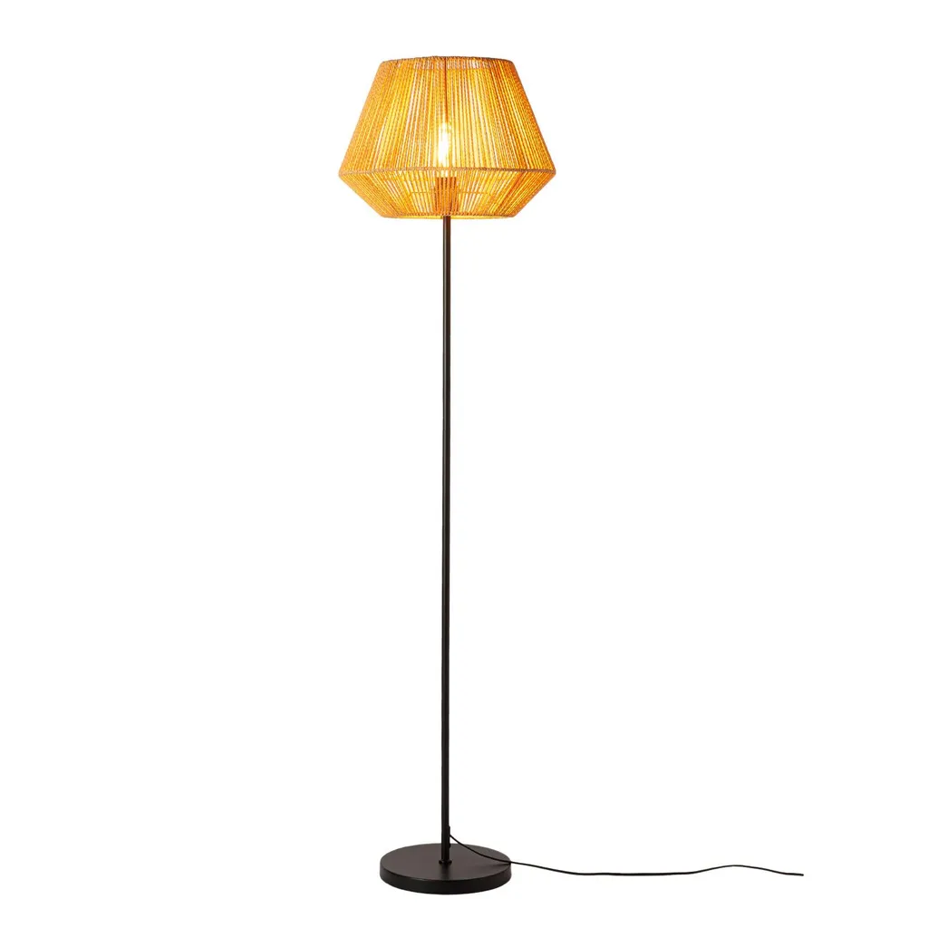 Lampadaire ARAYA avec abat-jour en papier tressé bohème - Douille E27