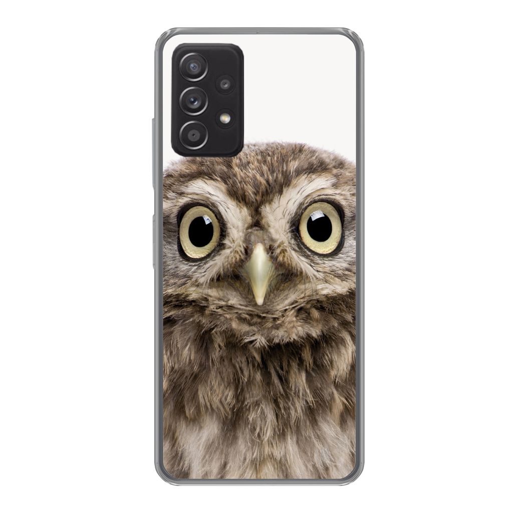 MuchoWow Handyhülle Schutzhülle Hülle für Samsung Galaxy A33 5G Eule - Eule - Porträt - Braun - Vogel - Jungen - Mädchen Silikon Softcase H...