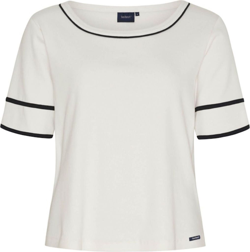 Sea Ranch Damen T-Shirt Marita mit Absetzungen - Kurzarm-Shirt mit Rundhalsausschnitt in Pearl Größe XXL