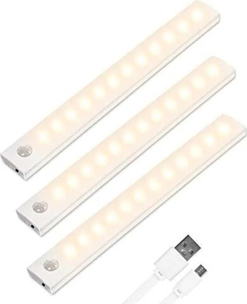 Vicloon LED - luce a sensore 12 LED, movimento di illuminazione dell'armadio + striscia magnetica, auto/on/off, confezione 3 ricaricabile cucina, armadio, scala, cassetto