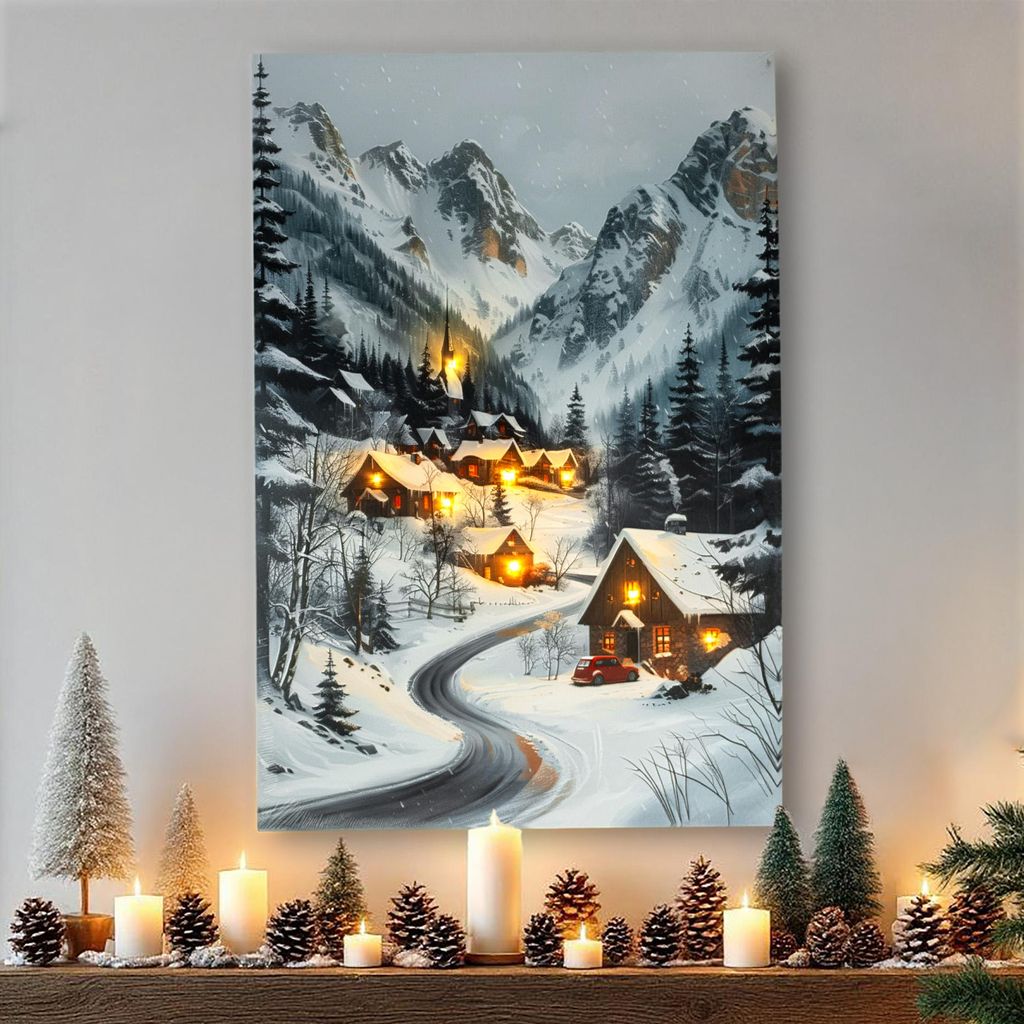Weihnachts Wandbild mit LED Beleuchtung Batterie betrieben Produktbild 