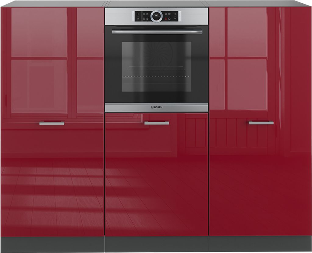 Küchenblock Vicco R-Line Rot Hochglanz/Anthrazit 180 cm ohne Arbeitsplatte, Model 37636
