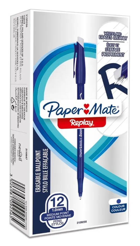 Stock 12 Penne a Sfera Paper Mate Replay Blu Cancellabile 1.0mm