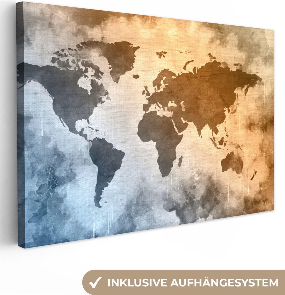 MuchoWow - Leinwandbilder - Weltkarte - Farben - Abstrakt, Wandbild, Wanddeko Bilder Wohnzimmer, 120x80 cm