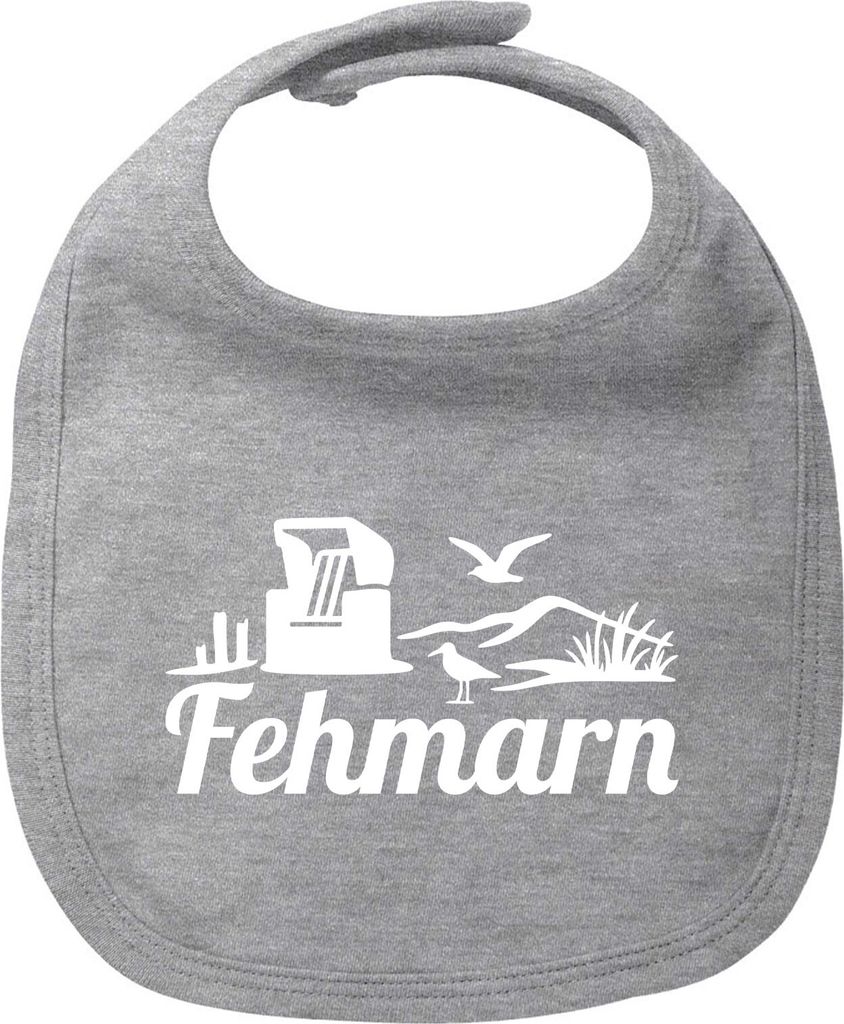 Huuraa Baby Lätzchen Fehmarn Strandmotiv Heather Grey Klettverschluss Baumwolle Latz Geschenkidee