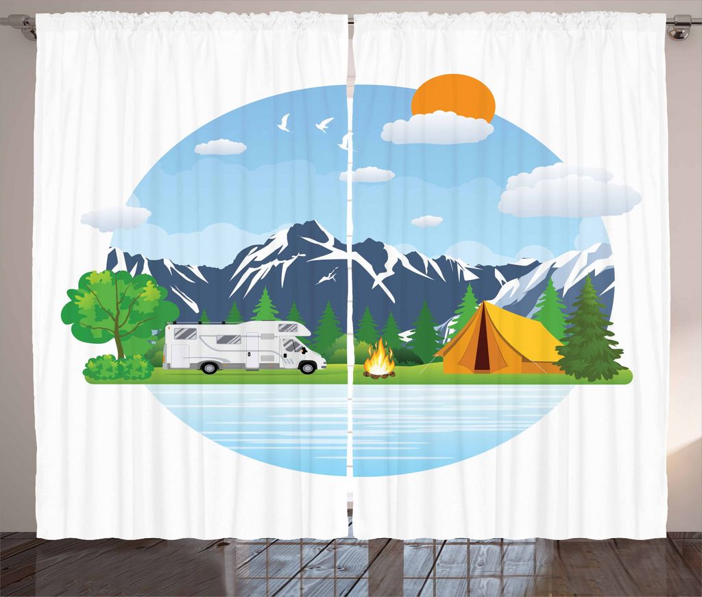 ABAKUHAUS Wohnmobil Rustikaler Vorhang, Wald Camping Sommer, Wohnzimmer Universalband Gardinen mit Schlaufen und Haken, 280 x 245 cm, Mehrfarbig