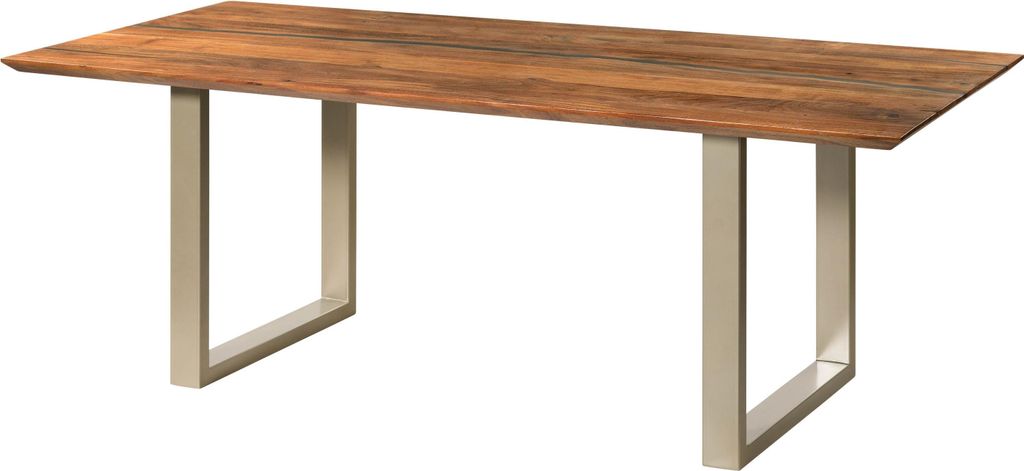 MASSIVMOEBEL24 Esstisch Akazie 180x90x76 natur lackiert / Epoxid schwarz, U-Beine silber matt EPOXY