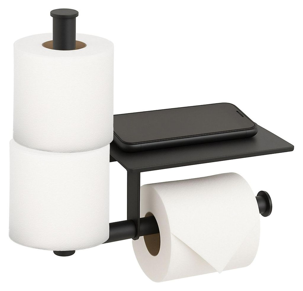Wandmontierter Toilettenpapierhalter aus Metall mit Ablage