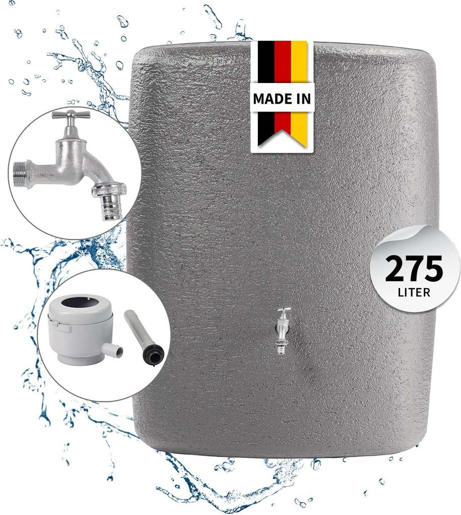 GARANTIA TERRANOVA Komplett-Set 275 Liter graphite grey inkl. Chrom-Auslaufhahn und Fallrohranschluss