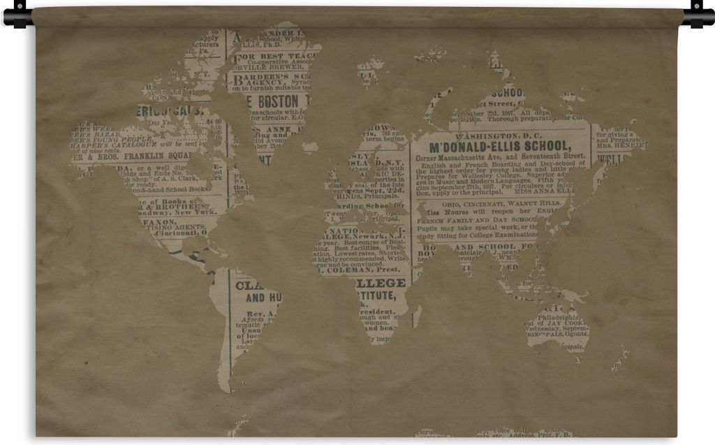 MuchoWow Wandteppich Wandbehang Weltkarte - Vintage - Zeitungsdruck 150x100 cm Tapisserie Dekoration Wandtuch - Waschbar - Tapisserien - Wand-Decke