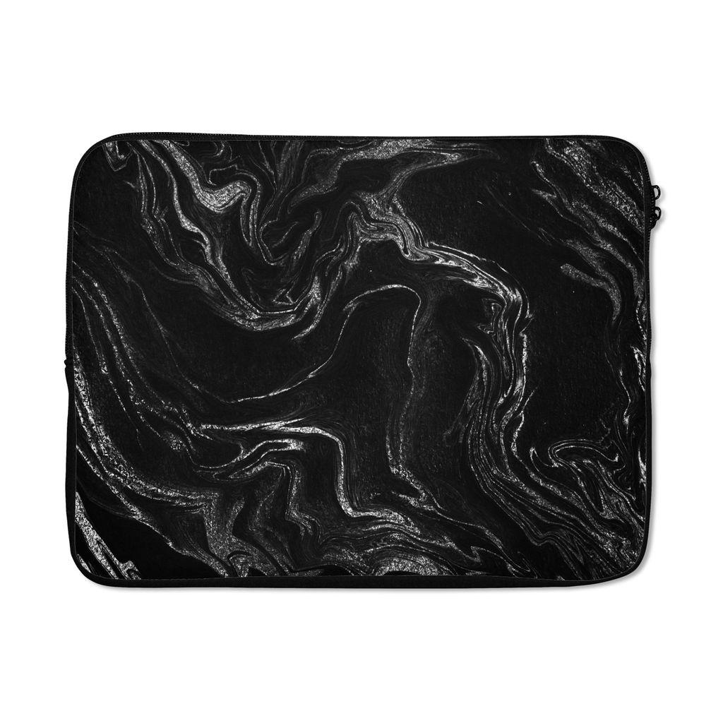 MuchoWow Laptop Hülle 15 Zoll Marmor - Schwarz - Silber Laptoptasche - Laptoptasche - Sleeve - Rundum-Schutz