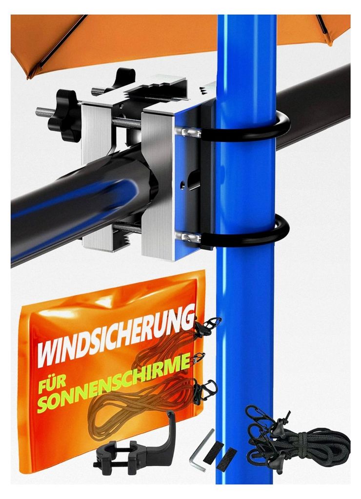 Sonnenschirmhalter für Balkongeländer mit Windsicherung - Edelstahl Halterung für Sonnenschirme