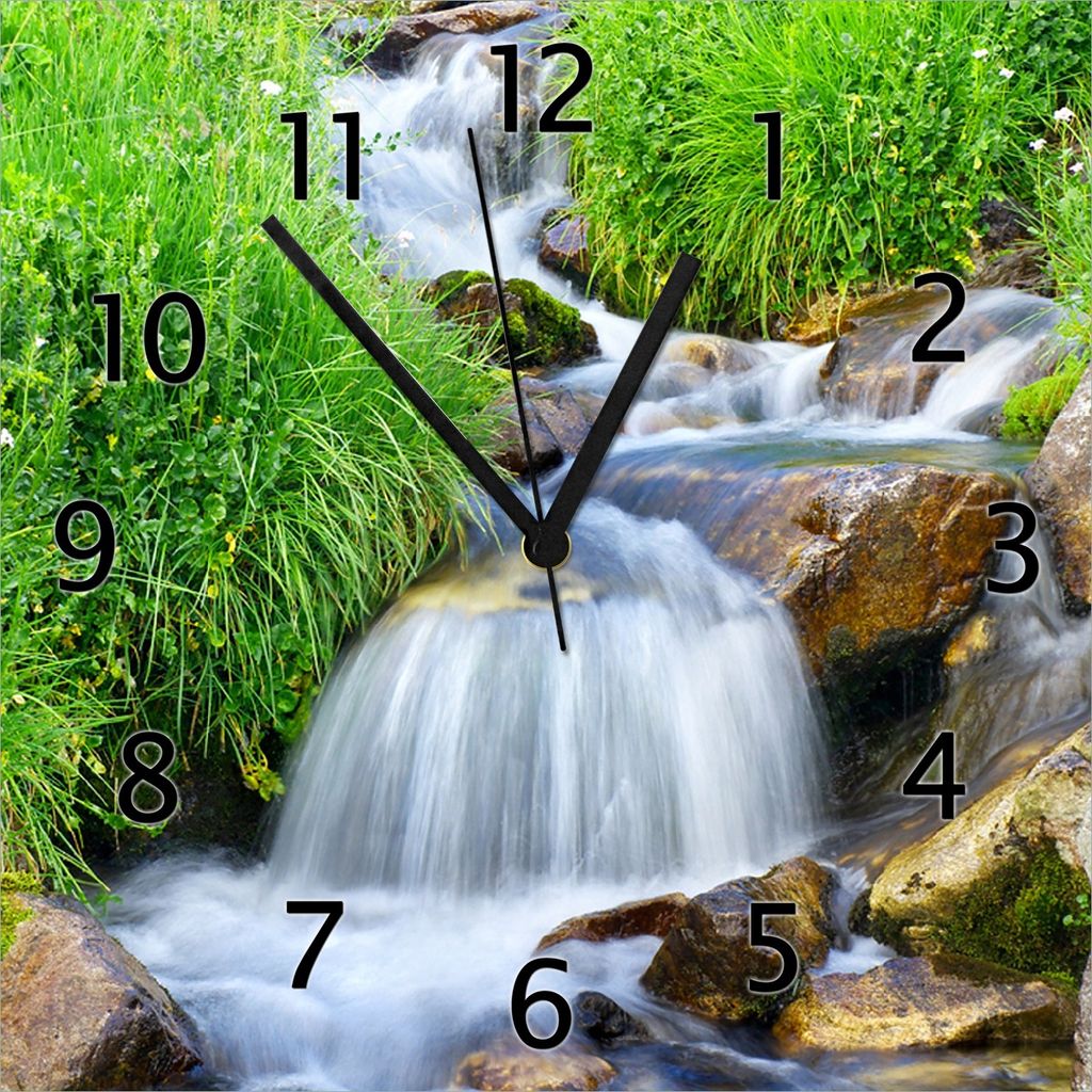 Wallario Design Wanduhr Kleiner Bach über Steine aus Produktbild 