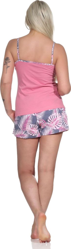 Ärmelloser Damen Spaghetti Träger Shorty Pyjama in floralem Print, auch in Übergrössen ; pink , 60-62