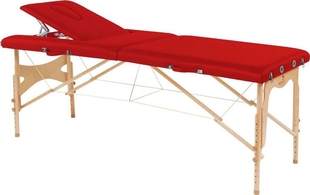 Behandlungsliege, Massageliege, Liege klappbar, mobil, Höhe 57-85 cm, aus Holz, Farbe:49 mohn
