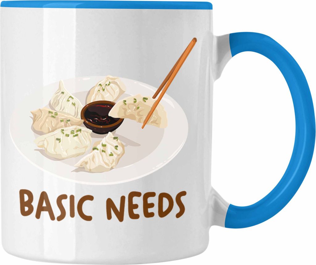 Trendation - Dumpling Tasse Geschenk Gyozas Asiatisch Sushi Liebhaber Geschenkidee Basic Needs (Blau)