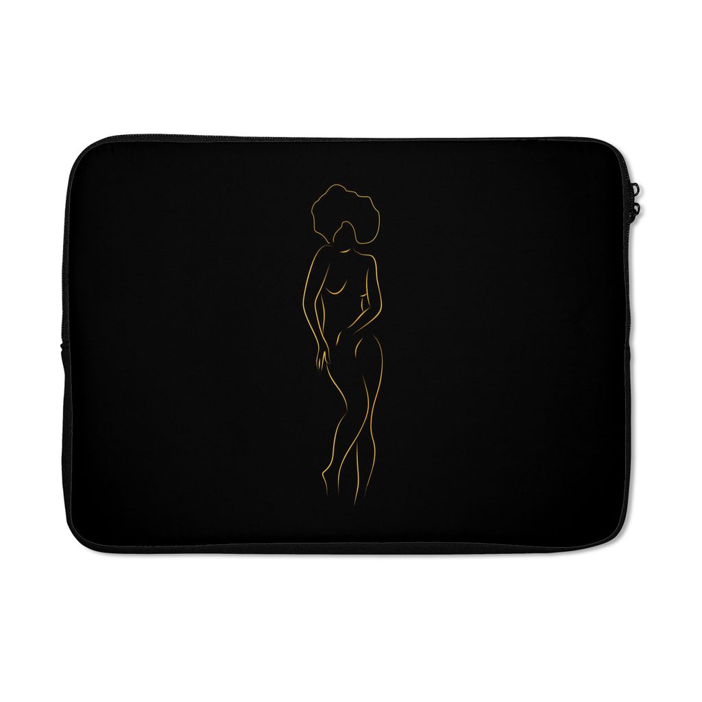 MuchoWow Laptop Hülle 14 ZollFrau - Schwarz - Gold - Strichzeichnung Laptoptasche - Laptoptasche - Stoßsicher - Schutzhaube