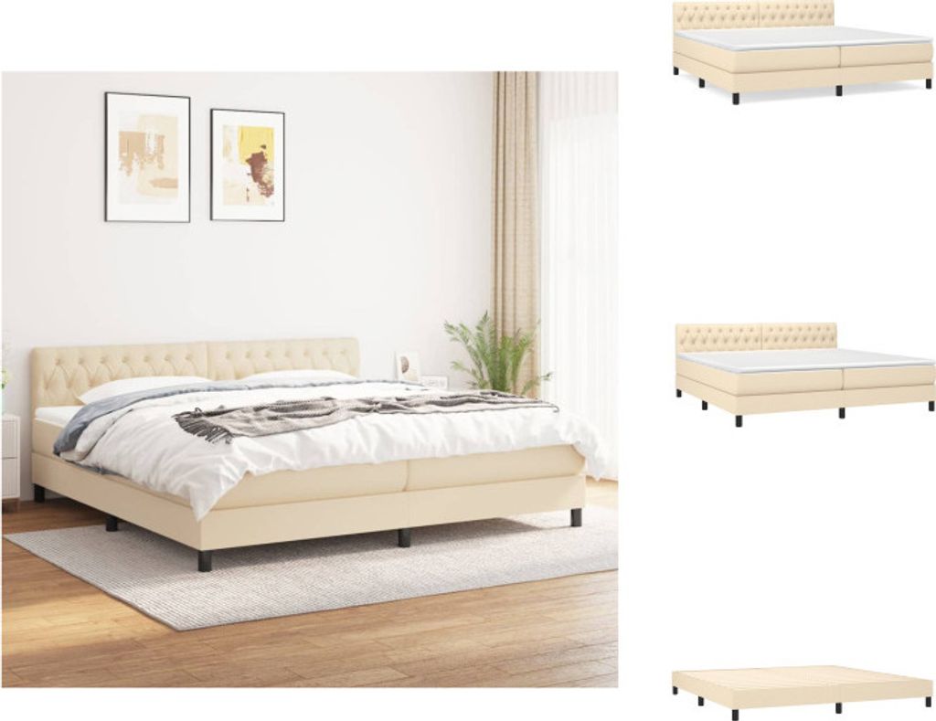 vidaXL Boxspringbett mit Matratze Creme 200x200 cm Stoff - Betten & Bettgestelle