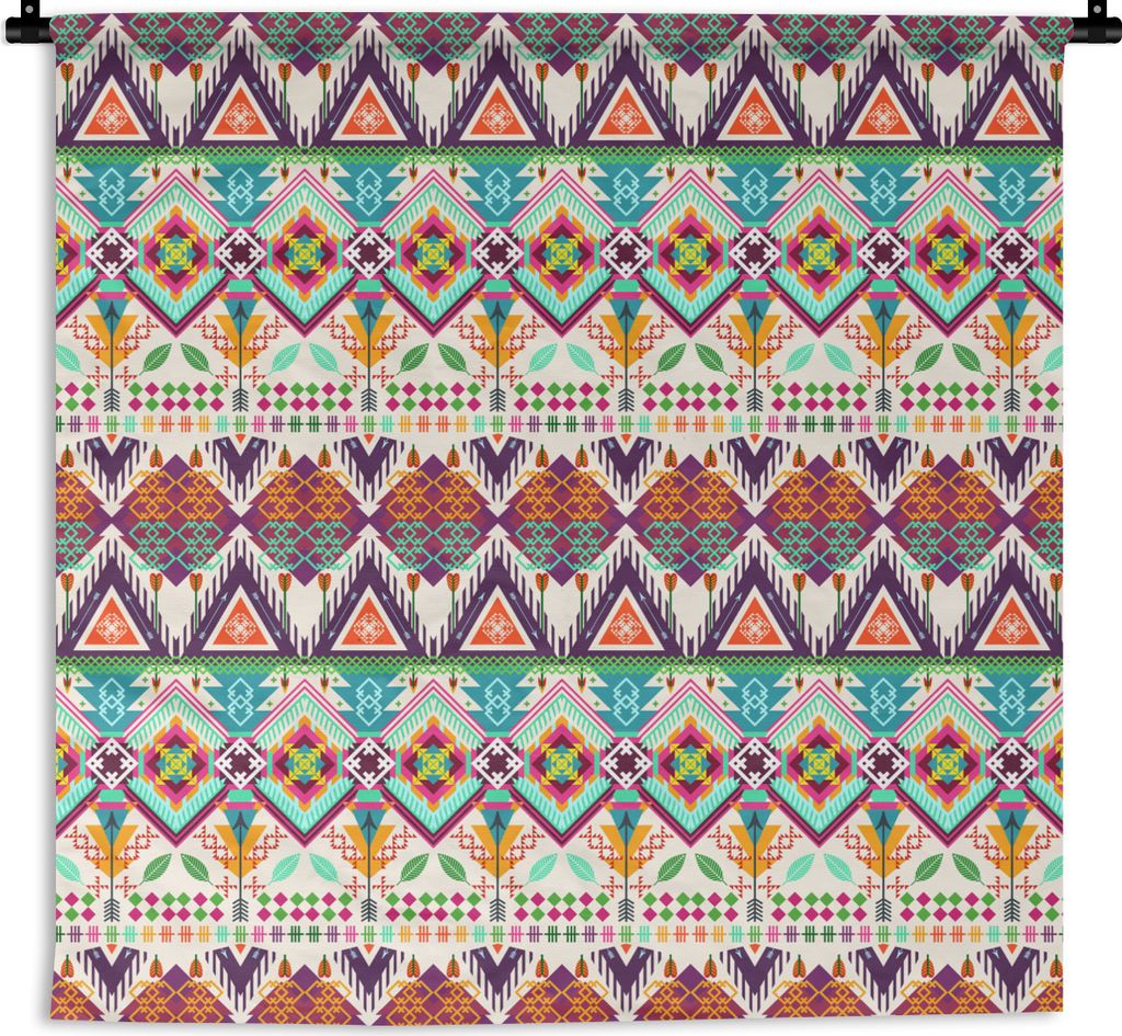 MuchoWow Wandteppich Wandbehang Azteken - Südamerika - Muster 120x120 cm Tapisserie Dekoration Wandtuch - Modern - Baumwollgewebe