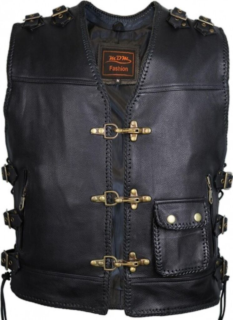 Lederkutte Kutte Weste Lederweste Bikerweste Clubweste Motorrad Weste Rocker(2XL)