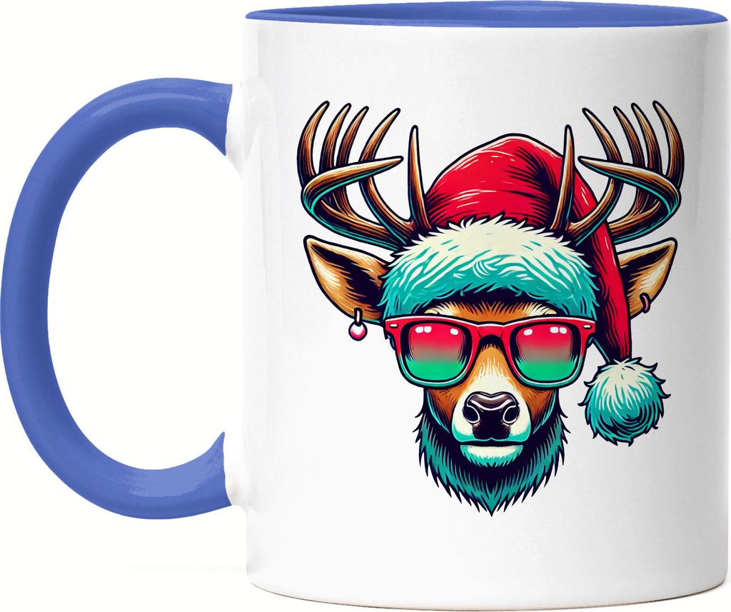 Rentier Weihnachten Tasse Blau Brille Lustig Christmas Xmas
