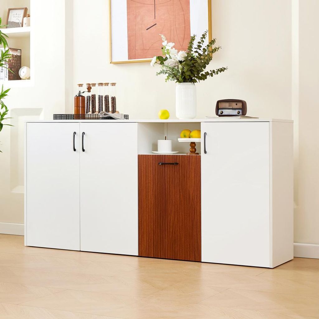 Freistehender Holzschrank für Küche & Wohnzimmer, modernes Design, vielfältig nutzbar, stabil & langlebig, weiß, 160x40x80 cm