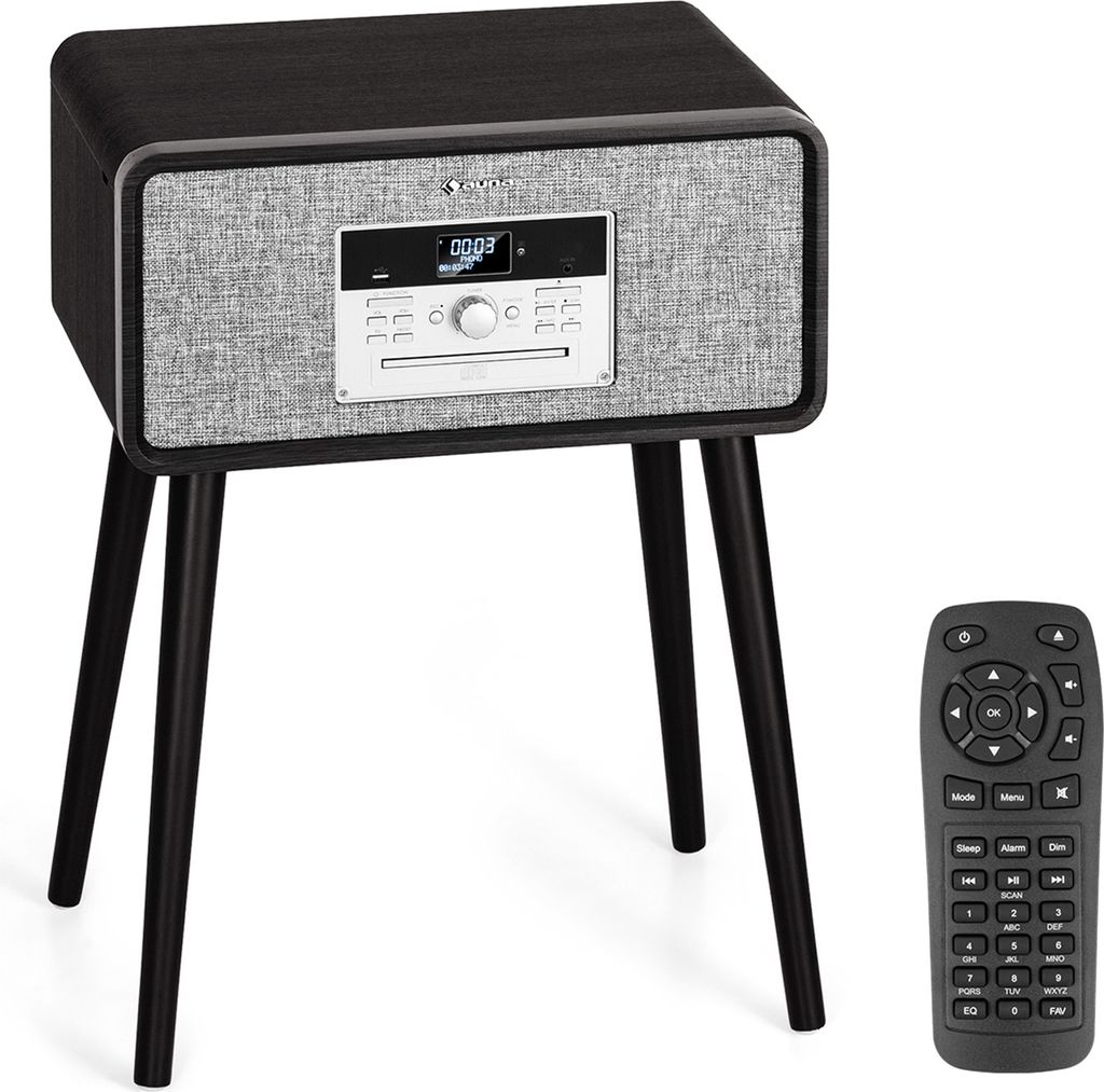 Auna Plattenspieler mit Lautsprecher, CD Player & USB Plattenspieler mit Bluetooth & DAB+/FM Radio, Retro Schallplattenspieler mit Beinen, MP3 & Fe...