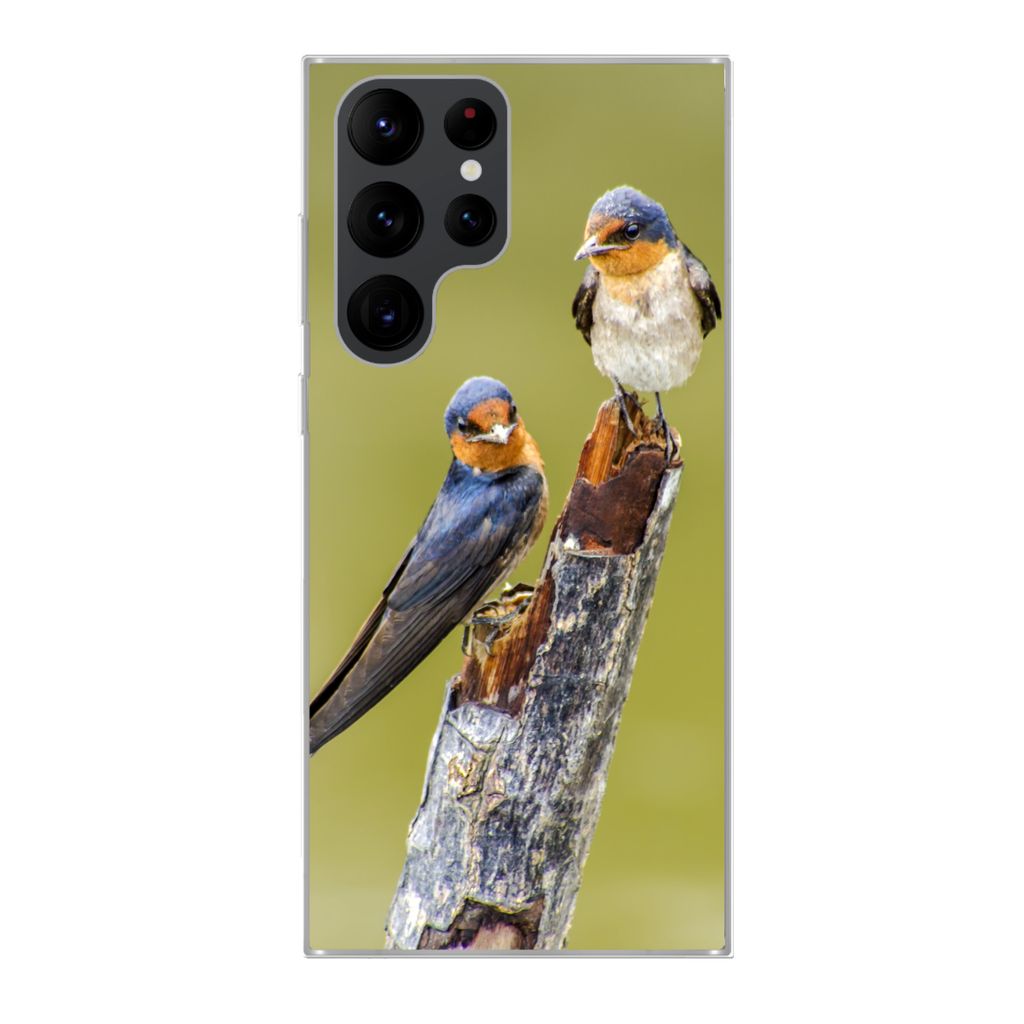 MuchoWow Handyhülle Schutzhülle Hülle für Samsung Galaxy S22 Ultra Vögel - Zweig - Porträt Silikon Softcase Handy Hülle - Abbildung