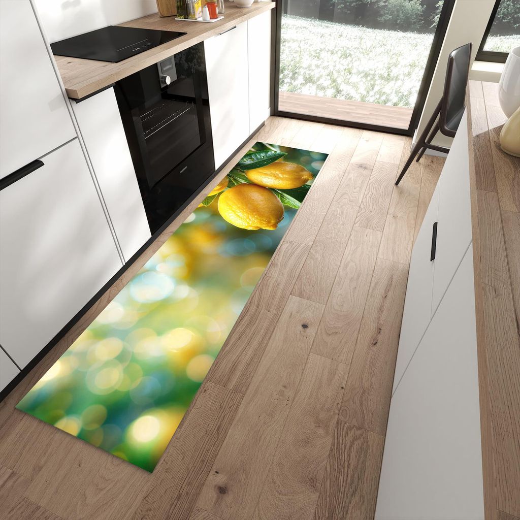 Küchenteppich 60x240cm rutschfest & abwischbar PVC Läufer - Zitronenbaumstrauch