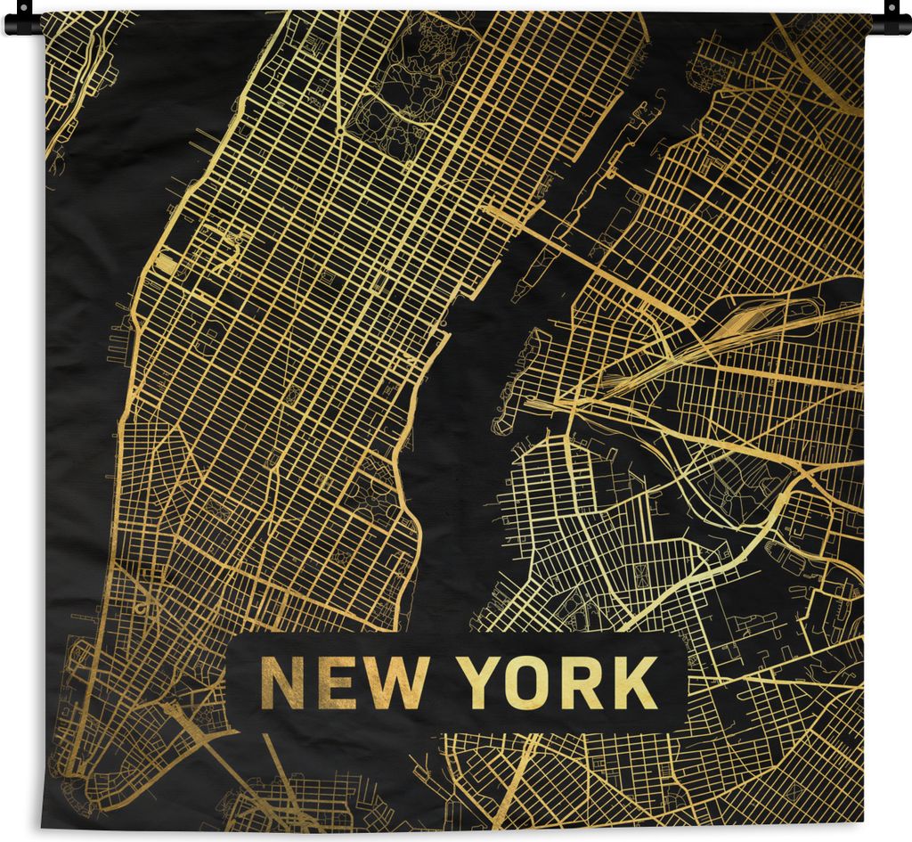MuchoWow Wandteppich Wandbehang New York - Karte - Gold 150x150 cm Tapisserie Dekoration Wandtuch - Wohnaccessoires - Modernes