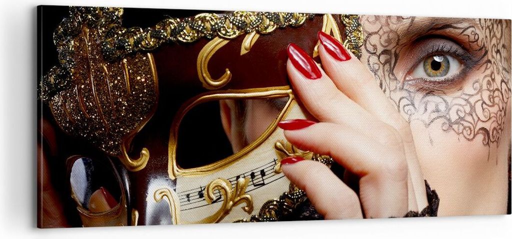 Bild auf Leinwand - Leinwandbild - Frau Mode Venedig Maske - 100x40cm - Wand Bild - Wanddeko - Leinwanddruck - Bilder - Kunstdruck - Wanddekoration...