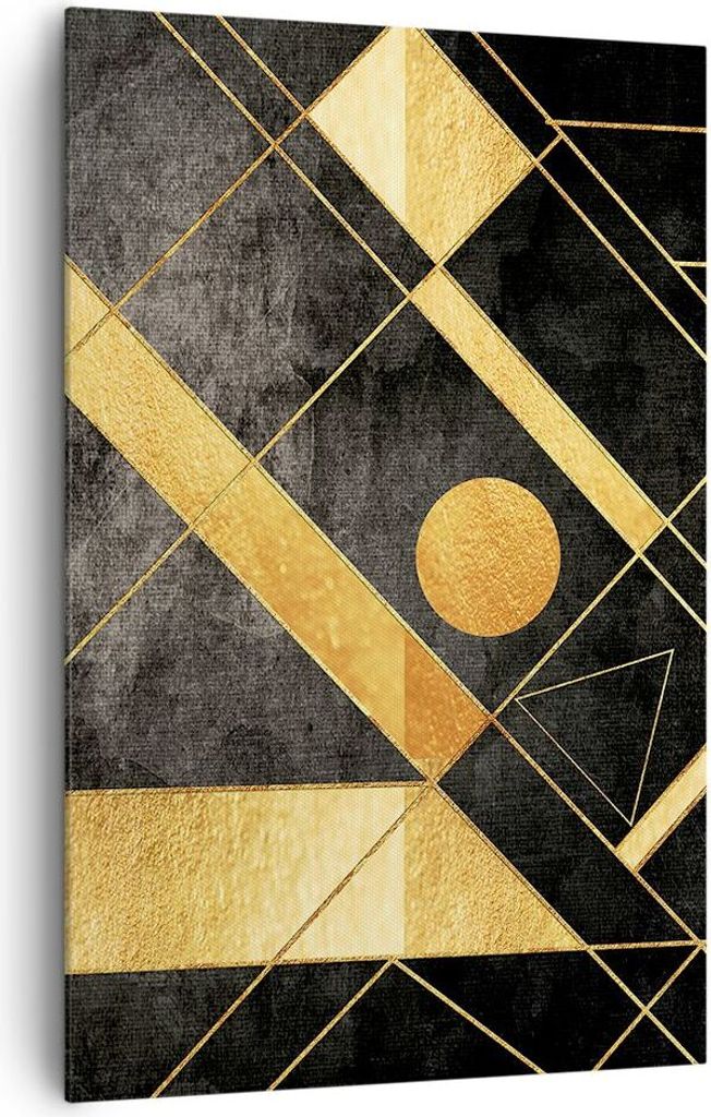 Bild auf Leinwand - Leinwandbild - Einteilig - Golden Schwarz Figuren - 80x120cm - Wand Bild - Wanddeko - Wandbilder - Leinwanddruck - Wanddekorati...