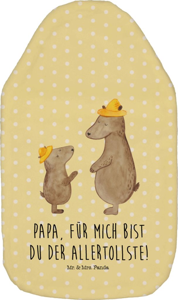 Mr. & Mrs. Panda Wärmflasche Bären mit Hut - Gelb Pastell - Geschenk, Kuschelwärmflasche, Familie, Vatertag, Muttertag, Wärmekissen, Wärmflasc...