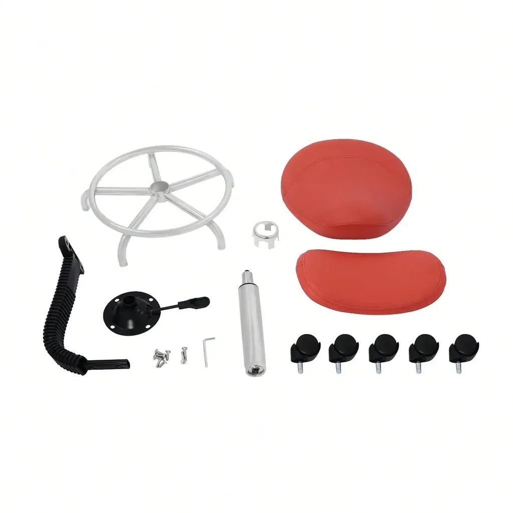 Tabouret de salon réglable avec roulettes et dossier ergonomique rouge - 7