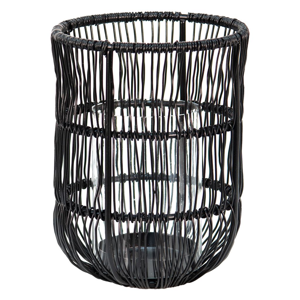 Clayre & Eef Windlicht Ø 12x17 cm Schwarz Metall