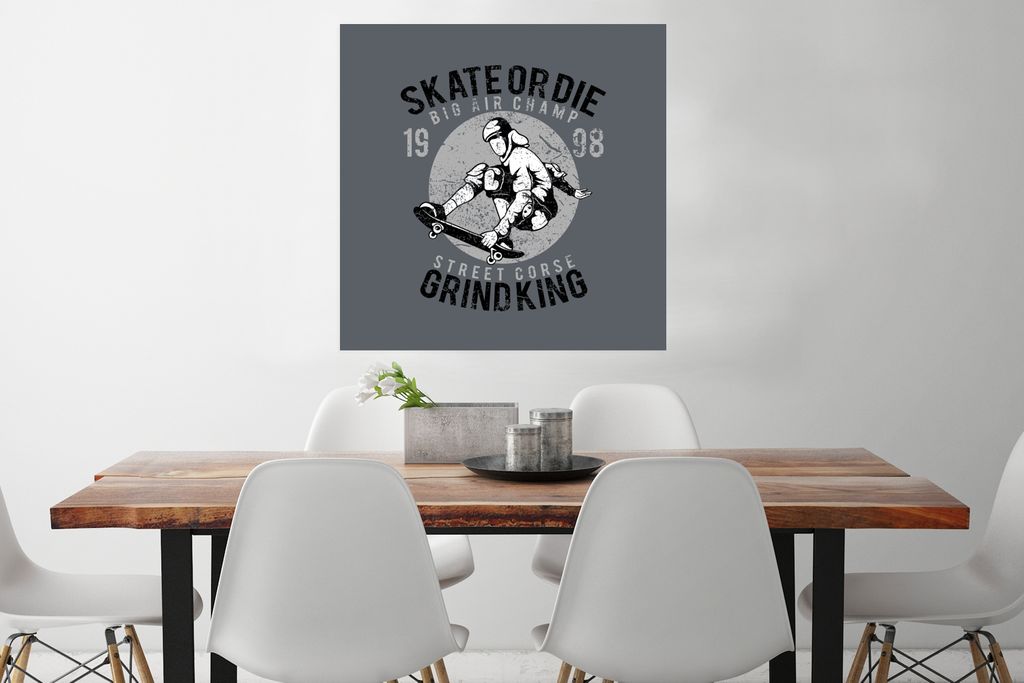 MuchoWow Poster Skateboard - Retro - Zeichnung 75x75 cm - Wand Dekoration