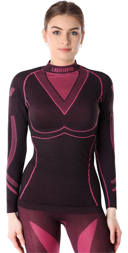 Ladeheid Damen Funktionsunterwäsche Langarm Shirt Thermoaktiv LAGI004 (Schwarz/Rosa, M)